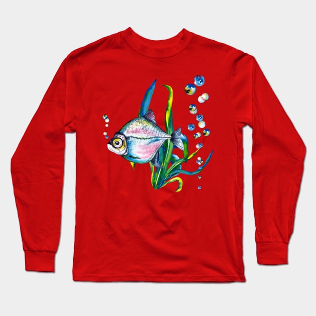 fish hand drawn blue Long Sleeve T-Shirt by Mako Design 